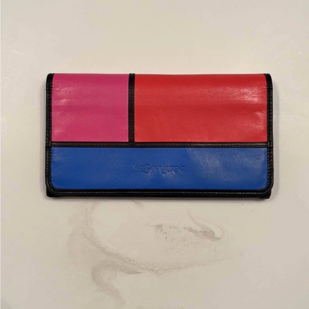 YSL Yves Saint Laurent Mondrian Style Leather Wallet. Authenticated!
